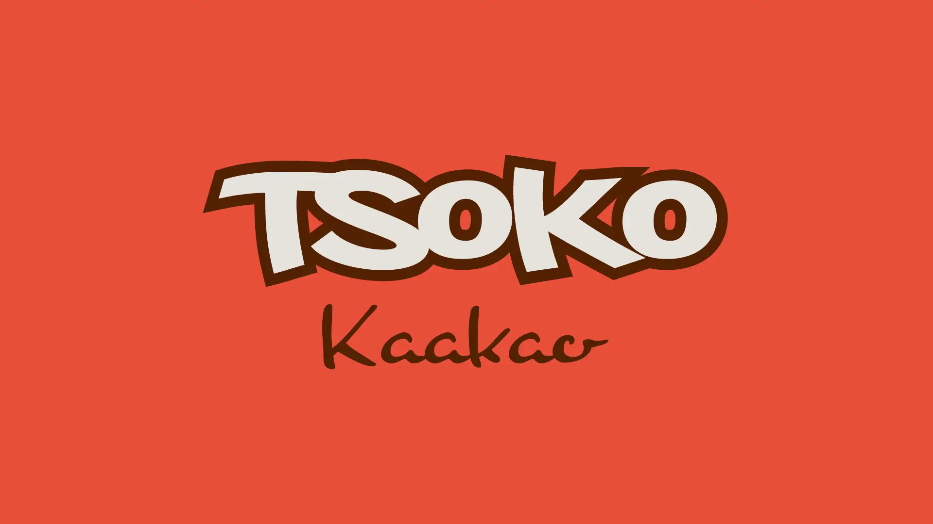 the ruuti oy tekemä tsoko logo ja värimääritykset unison coffee tsoko kaakao brändille, jossa oranssi tausta, ruskea tekstin ääriviiva ja kanamunan valkoinen sisus.