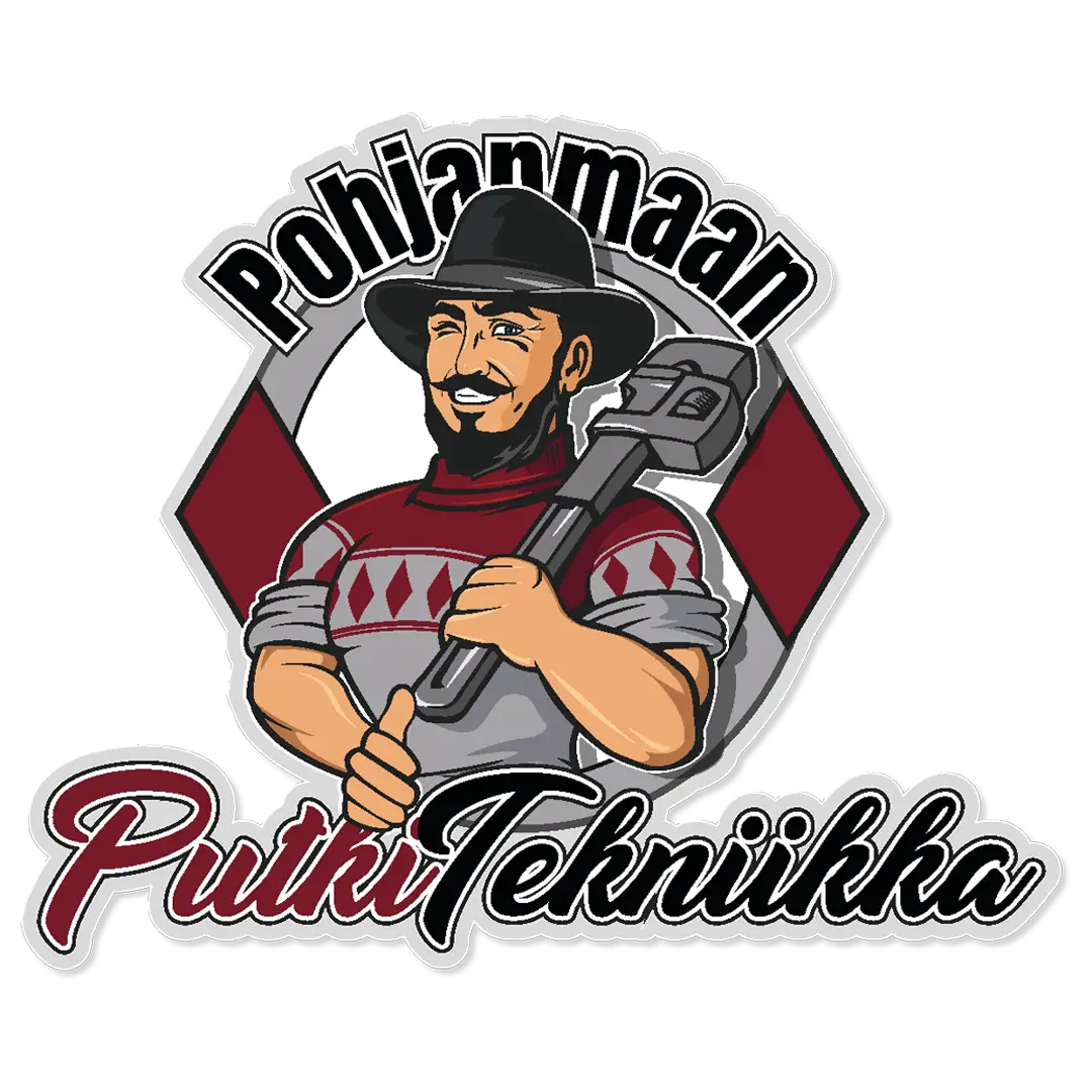 The Ruuti kuvatuotannon logo piirros, jossa pohjanmaalainen putkimies jussipaidassa ja on putkipihdit olkapäällä sekä teksti pohjanmaan putkitekniikka.